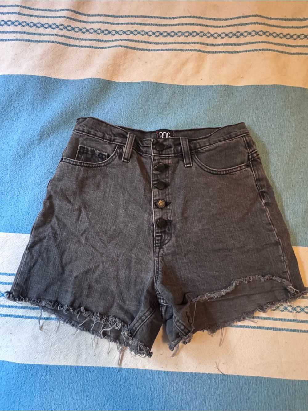 Urban Outfitters Black High-Rise Button-Fly Denim Cutoff Shorts